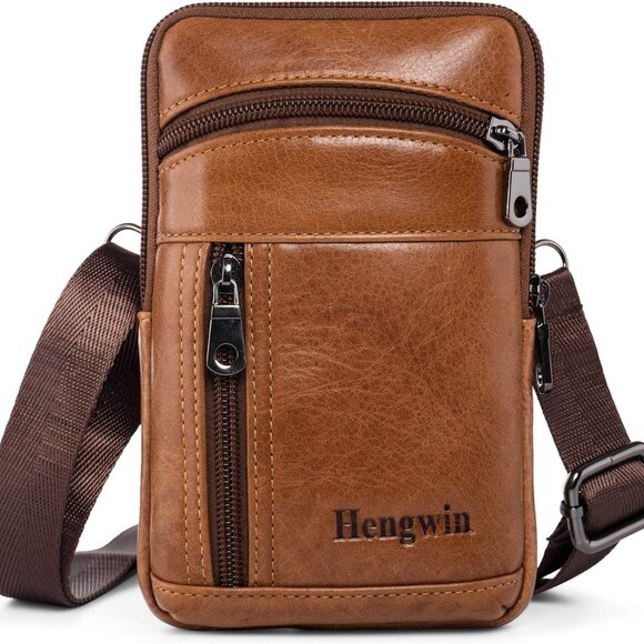 Genuine Leather Crossbody Bag for Men/Women Small Messenger Bag Cell Phone Purs